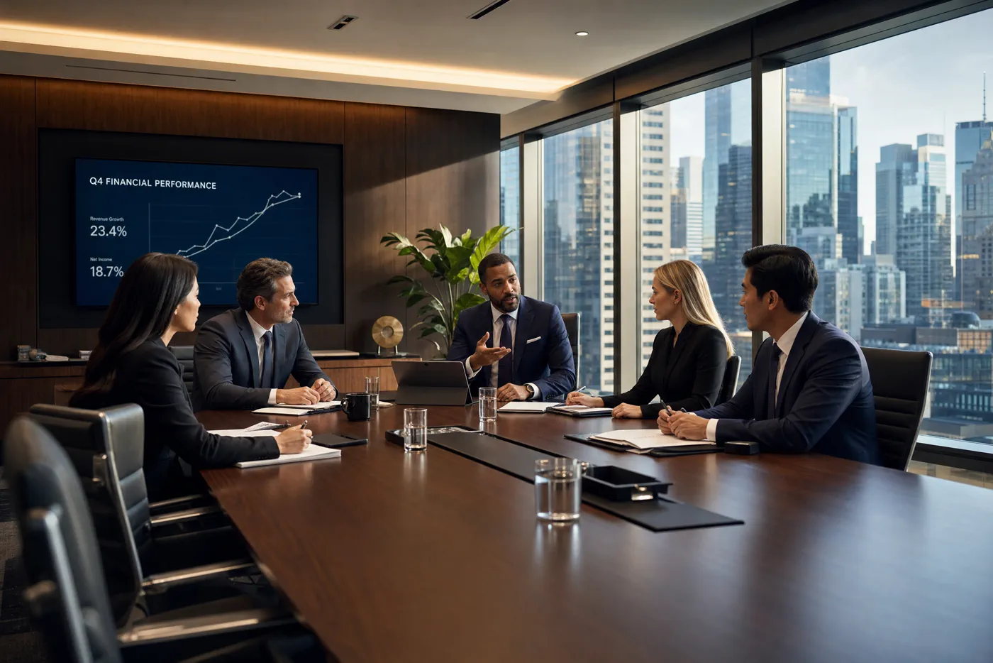 Professionals in an international corporate meeting.